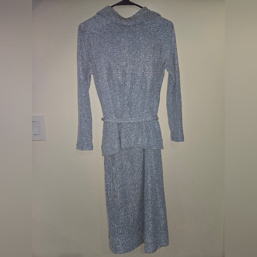 Jonathan Logan Set Of Sparkling Silver Long Sleeve Blouse And Maxi Skirt Size S